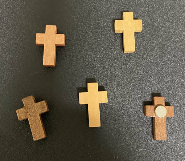 Wooden Cross Magnet, These are small about ½ inch wide by 1 inch tall, handmade, can be put on your fridge or anything metal.