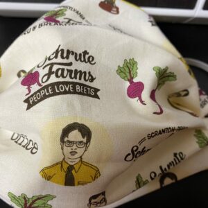 The Office Face Mask - a face mask based off the TV show The Office and the Schrute Farms Bed & Breakfast where people love beets. #TheOffice