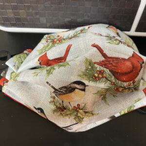 Winter Red Birds Face Mask - a nice winter-themed face mask with cardinal and finch on it. #RedBirds #Cardnial #Finch