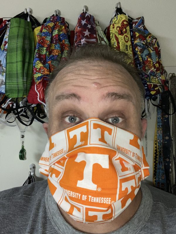 University of Tennessee Face Mask - An Orange and White Face Mask with the Power T on it. #GoVols #UTK