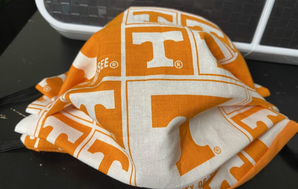 University of Tennessee Face Mask - An Orange and White Face Mask with the Power T on it. #GoVols #UTK