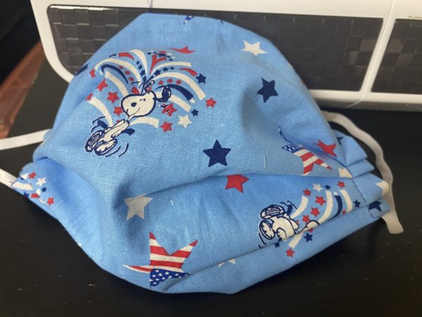 Snoopy Fireworks Face Mask - A patriotic-themed face mask with Snoopy, stars and fireworks. #Snoopy #Fireworks
