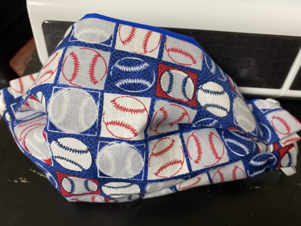 Baseball Face Mask - a Red, white and blue colored baseball-themed face mask. #Baseball
