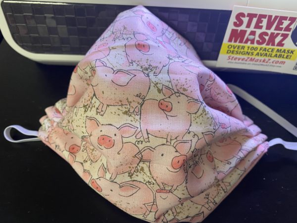Pink Pig Face Mask - A cute face mask with pink pigs on it. #PinkPigs #Pigs