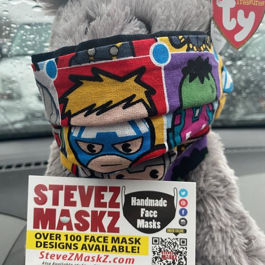 Meet All of the Lovies - These lovies, stuffed animals are the sales people for SteveZ MaskZ. When we go out and about and shopping for fabric and supplies they stay in the car with a business card and promote SteveZ MaskZ. Meet Gandalf