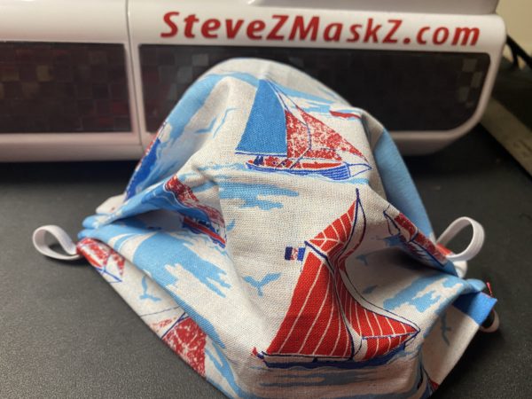 Sailboat Face Mask - This is a red, white and blue face mask with a variety of sailboats on it. #Sailboat