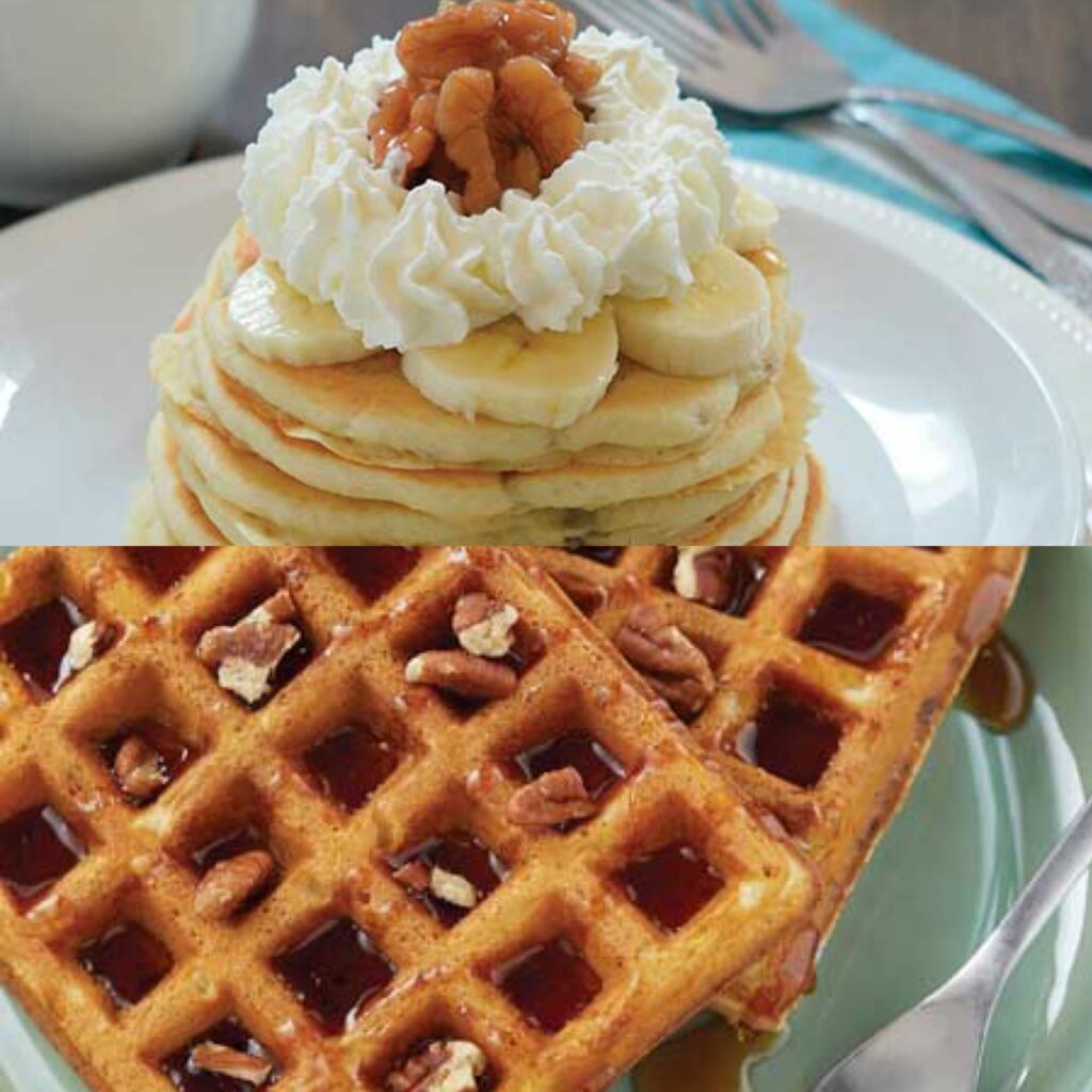 2 Morning Recipes Perfect for Making Memories - With the weather cooling, it’s the perfect opportunity to spend some time in the kitchen to try out fun recipes and create special moments with family and friends. Check out these two recipes for Butter Pecan Waffles & Banana Walnut Pancakes. #pancakes #waffles #breakfast 