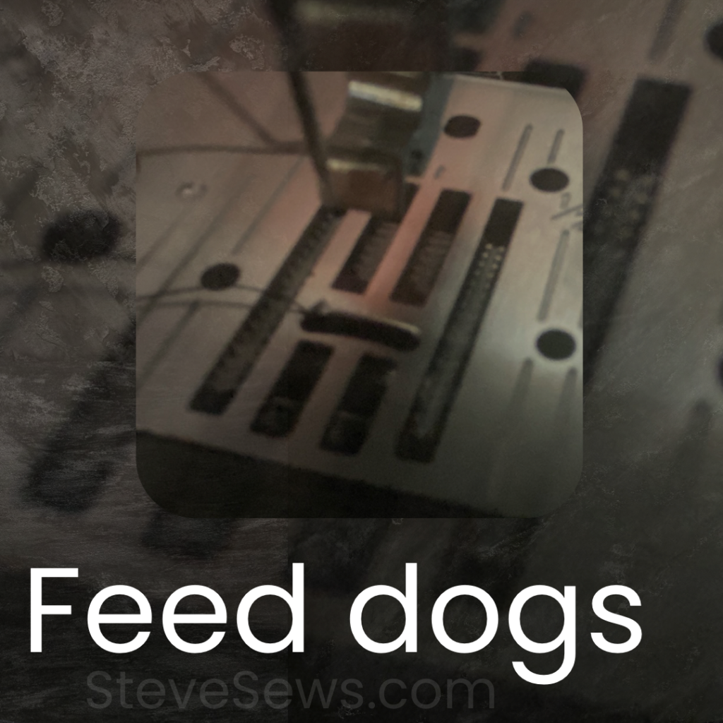 Feed dogs are the teeth that move the fabric while you are sewing on your sewing machine, located under the presser foot. #feeddogs 