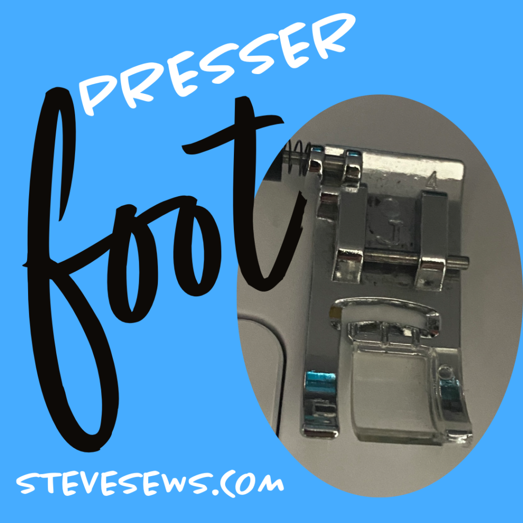 Presser foot - Forked metal or plastic device to hold your fabric in place for stitching and goes against your feed dogs. #presserfoot 