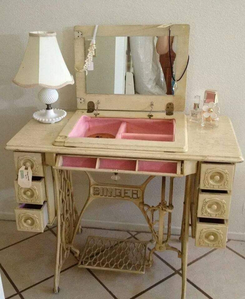 Vanity desk from an antique sewing desk parts 
