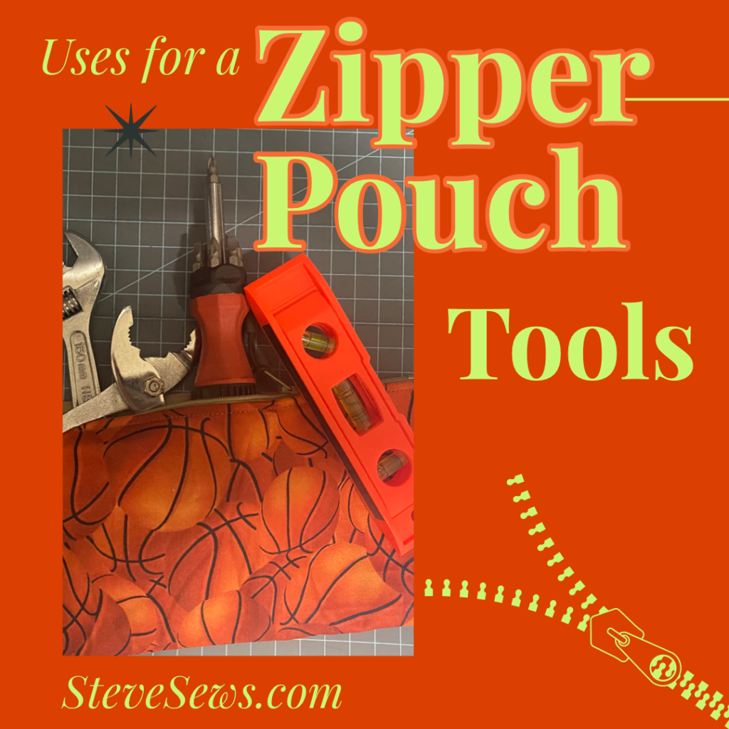 Use a zipper pouch to store a few small tools inside such as a screwdrivers, wrenches, small level, a small hammer etc. See this Basketball Zipper Pouch for example. 