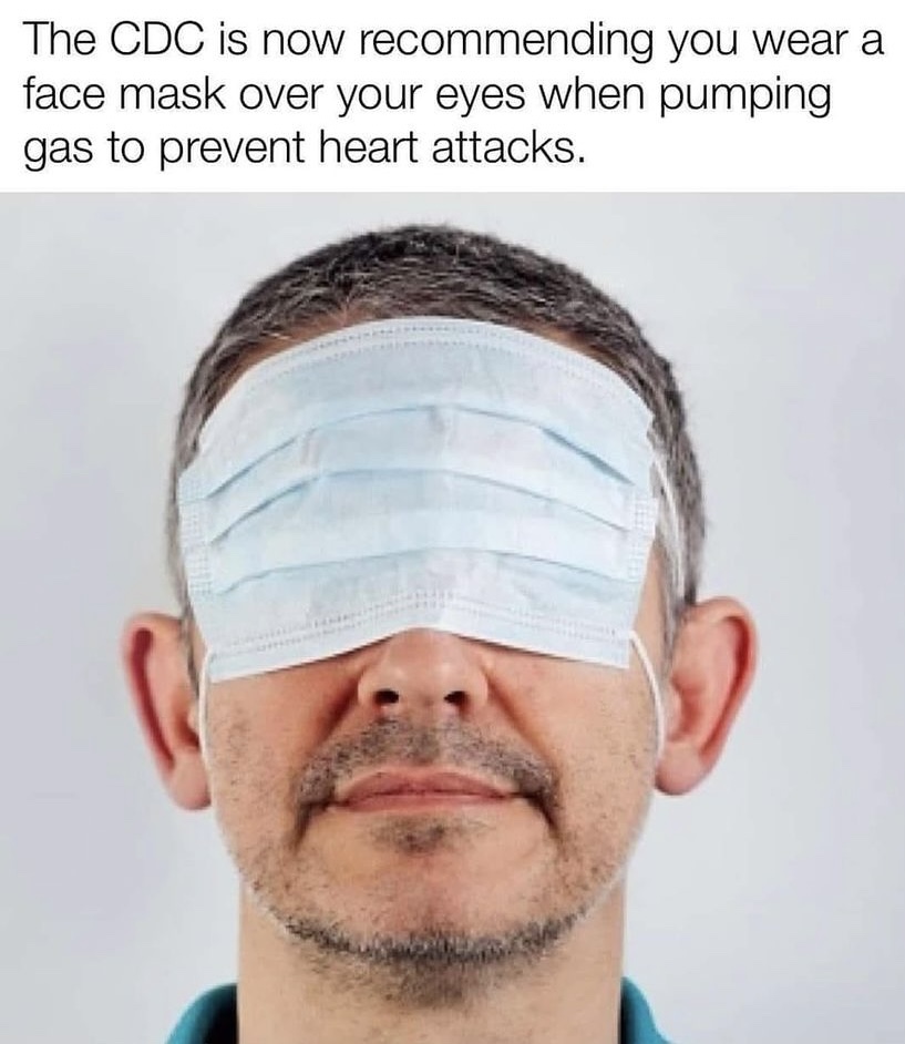 Disposable face mask and funny gas price meme - this is a funny for satire. #gasprices 
The CDC is now recommending you wear a face mask over your eyes when pumping gas to prevent heart attacks.