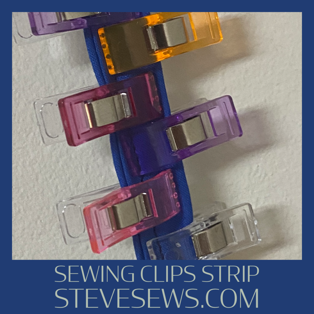 Sewing Clip Strip - use scrap fabric strip to hold your sewing clips. #sewingclips 