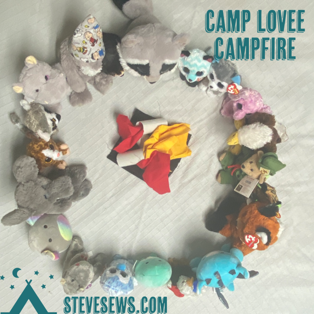 Camp lovee campfire (used fabric and toilet paper rolls to make camp fire prop) 