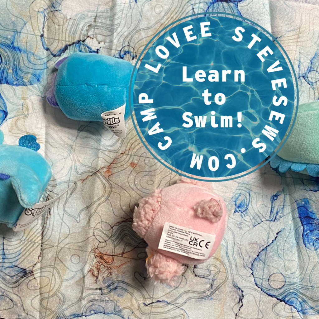 The interns learned how to swim at Camp Lovee #camplovee #swim #swimming #squishville #plushies #camp 
I got this fabric at @littlewomenquilts 
#nautical #nauticalfabric #fabric 