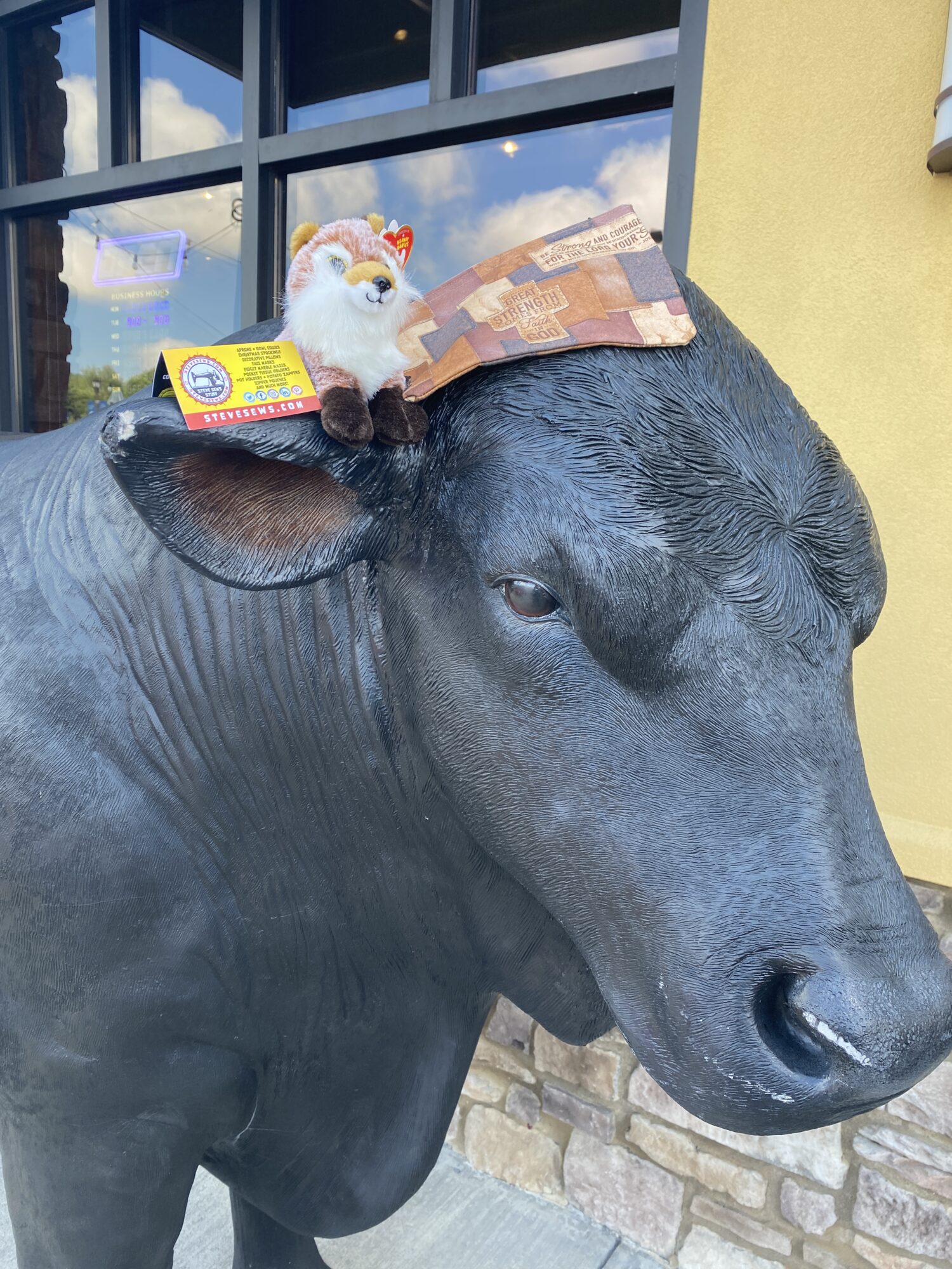 Meet Fredrick, newest loveee,who is on this cow showing off the Be Strong Christian Zipper Pouch – Here is a leather appearance zipper pouch with scriptures on it about being strong. #BeStrong #BeCourageous #Joshua19