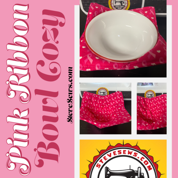 Pink Ribbon Bowl Cozy is a bowl cozy with the pink ribbon for Breast Cancer Awareness and some hearts too. #PinkRibbon #BreastCancer #BowlCozy