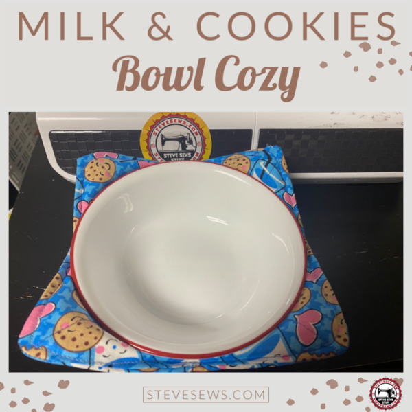 Milk & Cookies Bowl Cozy is a bowl cozy with Milk and Cookies on it.