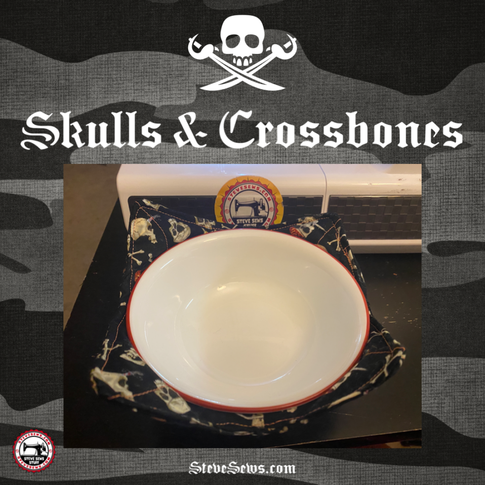 Skulls & Crossbones Bowl Cozy is a pirate-themed bowl cozy with skulls and crossbones on it. #Pirate #Pirates #Skulls #Crossbones #BowlCozy