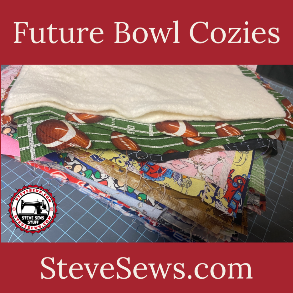 Stacks of fabric Steve has cut to make bowl cozies ​