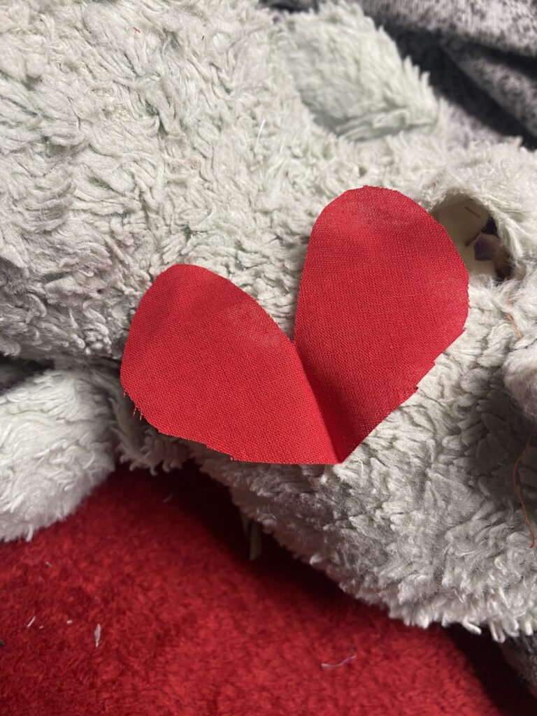 If you want cut a heart shaped fabric, now your stuffed animal has a heart!​