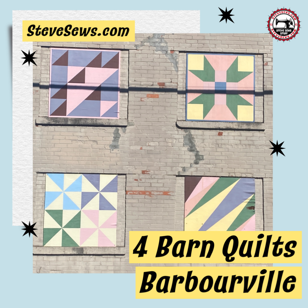 4 Barn quilt blocks on an old building in Downtown Barbourville, Kentucky. #barnquilt #barbourvillekentucky #barbourville #barbourvilleky #stevesews