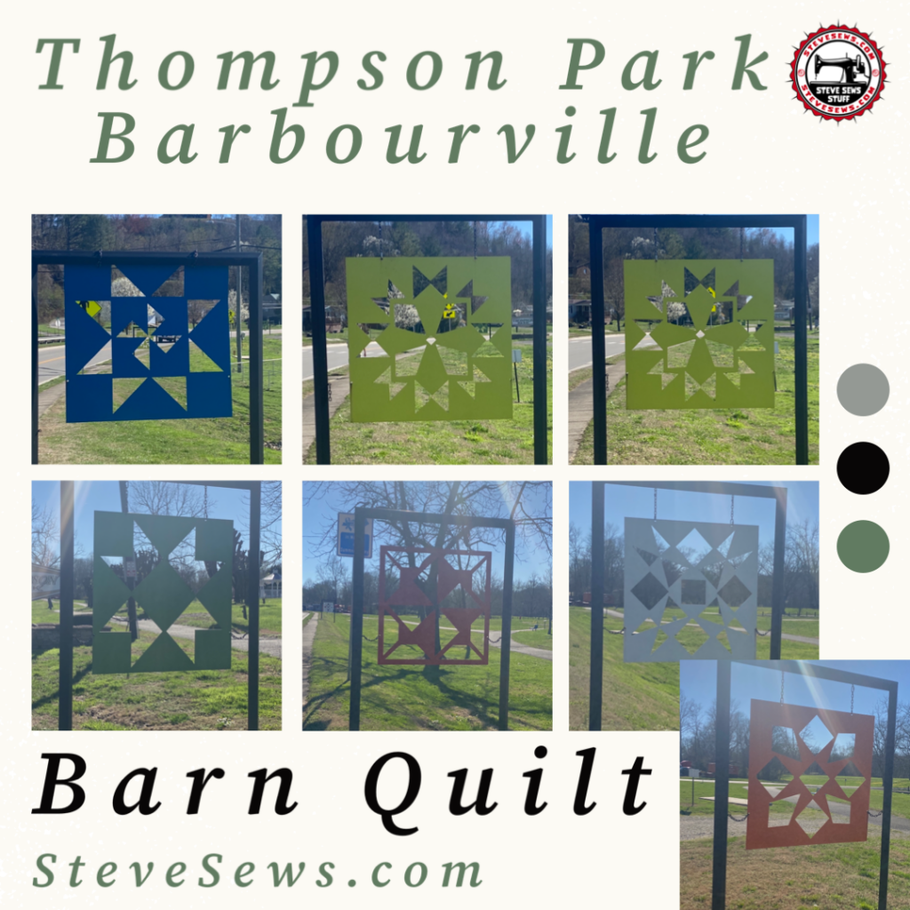 Thompson Park Barbourville Barn Quilt Blocks - this park in Barbourville, Kentucky has some metal quilt blocks along the sidewalk edge of the park. #BarbourvilleKY