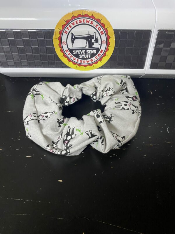 Holstein Cow Scrunchie is a Scrunchie with a gray background and Holstein cows on it. #Holstein #HolsteinCow