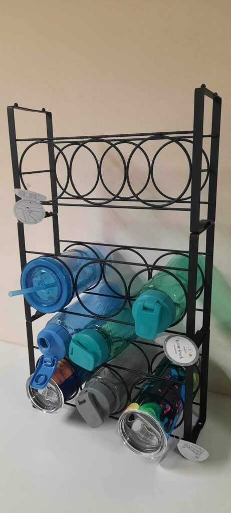 Tumbler cup hack use these wire wine racks from Target to hold your tumbler cups. #hack #tumblers #tumblercup #tumblercups #cuphack #winerack #target #tumblers use Zip ties to stack and make more sturdy