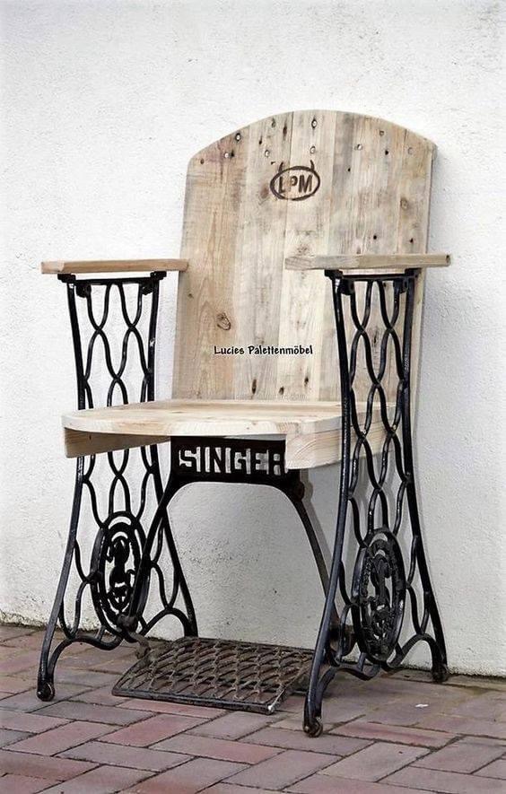 Repurposed Antique Sewing machine into a chair - this person took parts from an Antique Singer Sewing Machine.
